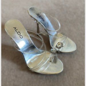 ALDO  Clear Fearless Silver Rhinestones Sandals